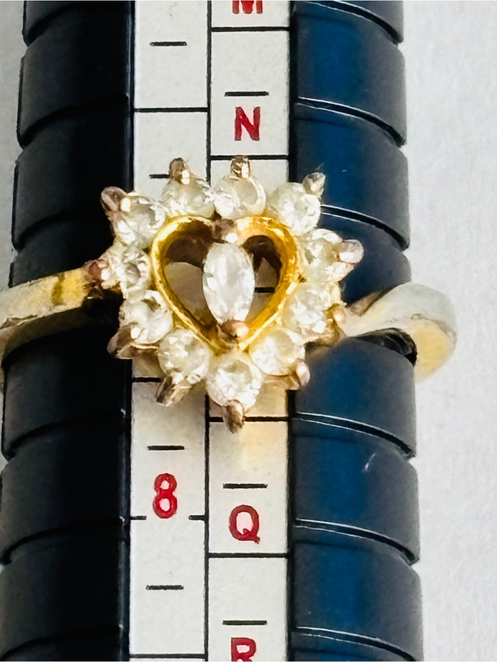 Vintage Style Gold Tone Heart Halo Ring Clear Crystal Accents Size 7.5